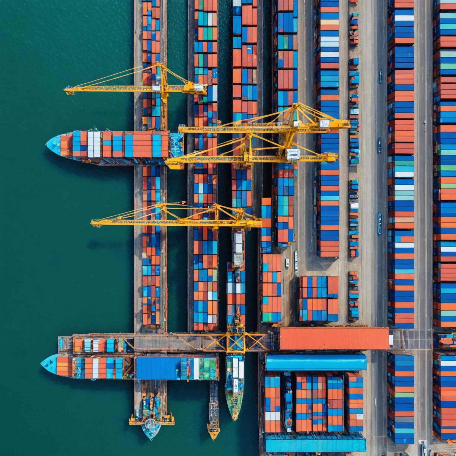 Aerial view of international shipping port